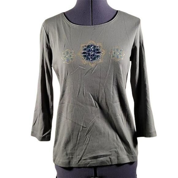 Karen Scott Rhinestone-Embellished Top Sz SP - Picture 1 of 11